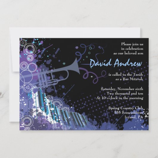 Trumpet & Piano Musical Bar Invitation Bat mitzvah (Devant)