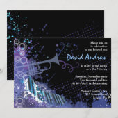 Trumpet & Piano Musical Bar Invitation Bat mitzvah (Devant / Derrière)