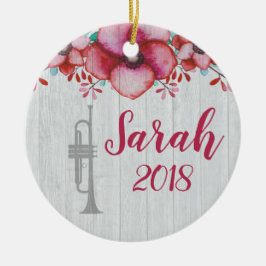 Trumpet Player Music Gift Floral gepersonaliseerd Keramisch Ornament