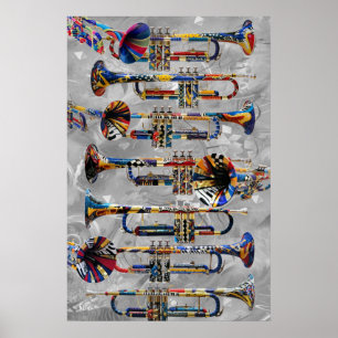 Trumpet Poster Colorful Trumpet Wall Art van Julee