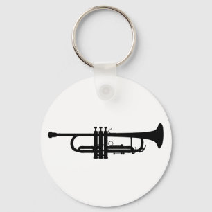 Trumpet Silhouette, muziekinstrumenten met messing Sleutelhanger
