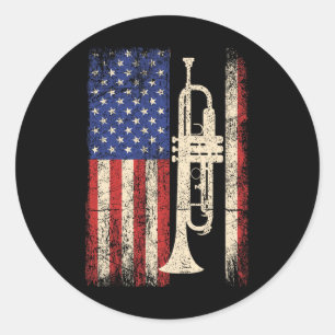 Trumpet USA Amerikaanse Vlag Shirt Jazz Muziek Vin Ronde Sticker