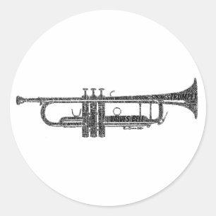 Trumpet - Word Art zwarte tekst Ronde Sticker