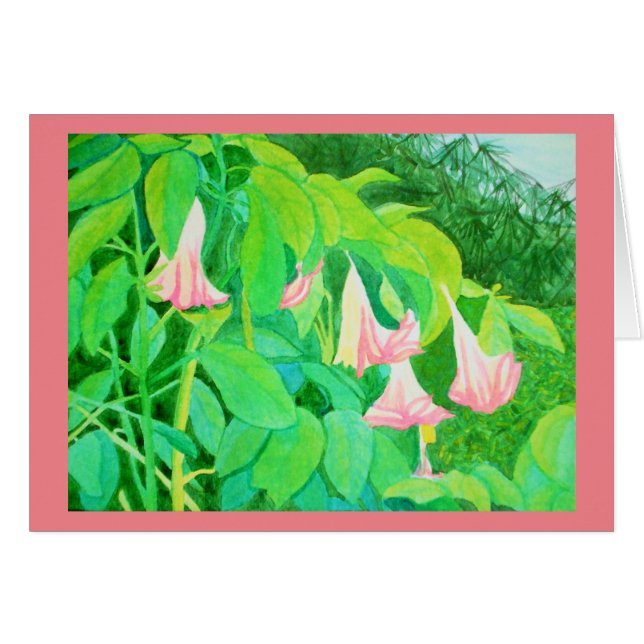 Trumpetbloemen en waterverf van cyperbomen (Voorkant Horizontaal)