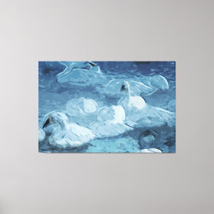 Trumpeter Swans in Morning Fog Abstract Canvas Afdruk