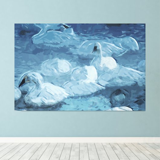 Trumpeter Swans in Morning Fog Abstract Canvas Afdruk (Insitu (Houten vloer))