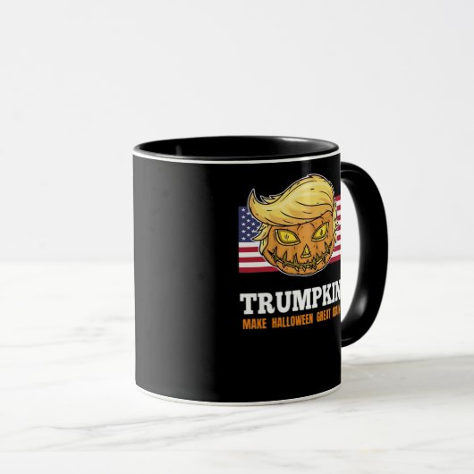 Trumpkin Halloween pompoen met vlag enge ontwerp Mok (Voorkant rechts)