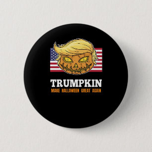 Trumpkin Halloween pompoen met vlag enge ontwerp Ronde Button 5,7 Cm