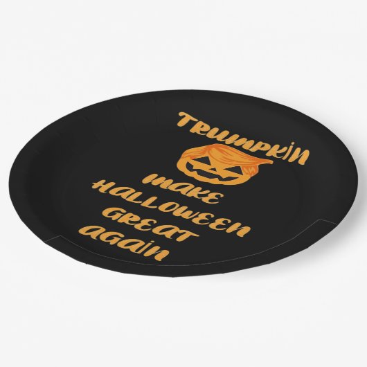 Trumpkin Pumpkin Halloween Design - Grappig Herfst Papieren Bordje (Gekanteld)