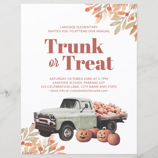 Trunk of Treat Halloween Pumpkin School Flyer (Voorkant)