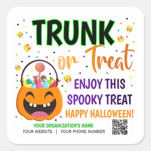 Trunk of Treat Halloween QR Code Treat Vierkante Sticker (Voorkant)