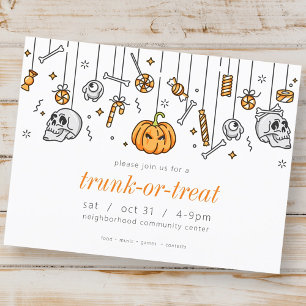 Trunk of Treat Modern Chic Halloween Party Uitnodiging Briefkaart