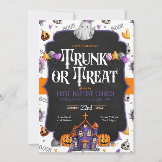 Trunk or Treat Church Halloween Invitation (Devant)