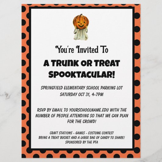 Trunk or Treat Halloween gestippelde feestuitnodig Flyer (Voorkant)