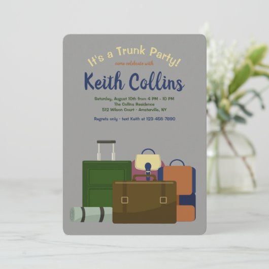 Trunk Party (mannelijke) uitnodiging (Staand voorkant)