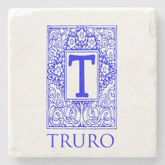 Truro Blue Monogram Stone Onderzetter (Voorkant)