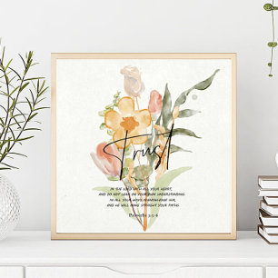 Trust-Proverbs 3:5-6 Oranje floraal Poster
