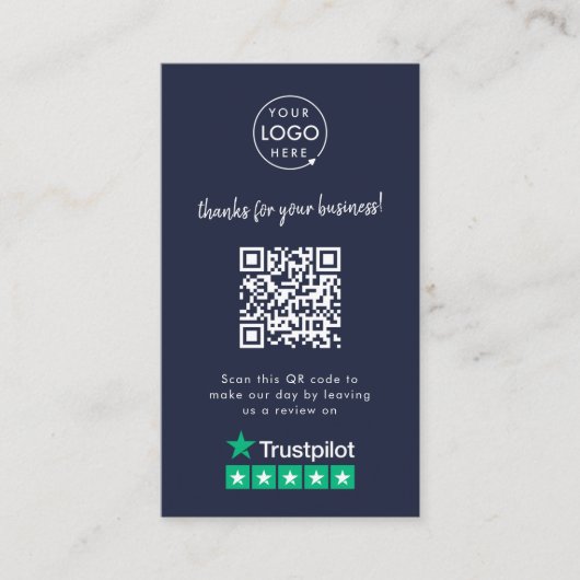 Trustpilot Review Business Dank u QR Code Navy Visitekaartje (Voorkant)