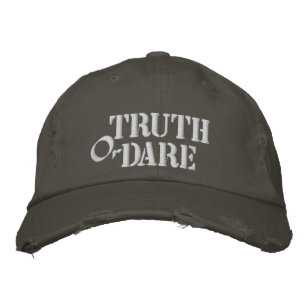 Truth Dare Game Rustiek Geel  Grijs Geborduurde Pet