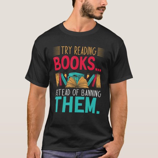 try reading books instead of banning them Groovy B T-shirt (Voorkant)