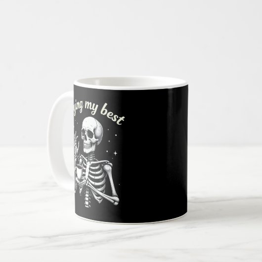 Trying My Best Funny Skeleton Coffee Halloween Koffiemok (Voorkant links)