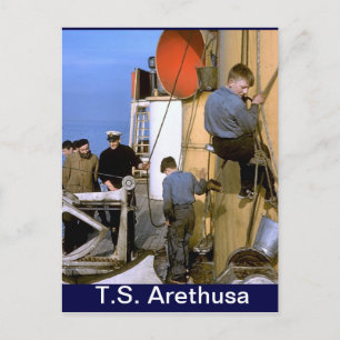 TS Arethusa, die de mast schildert Briefkaart