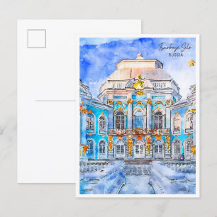 Tsarkoye Selo Rusland vintage reizen waterverf Briefkaart