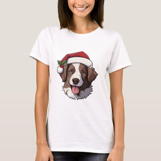Tshirt - Bordure de Noël Collie Brown et blanc (Devant)