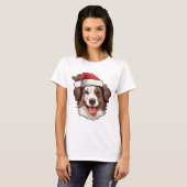 Tshirt Christmas Border Collie Bruin wit (Voorkant volledig)