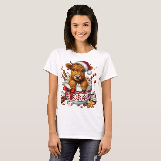 Tshirt de vache de Noël Highland (Devant entier)