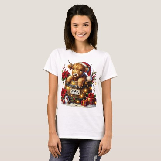 Tshirt de vache de Noël Highland (Devant entier)