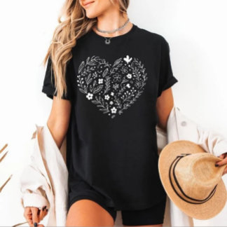tshirt fleur en forme de coeur