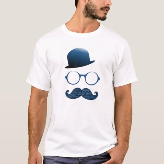 Tshirt homme blanc chapeau lunette et moustache (Devant)