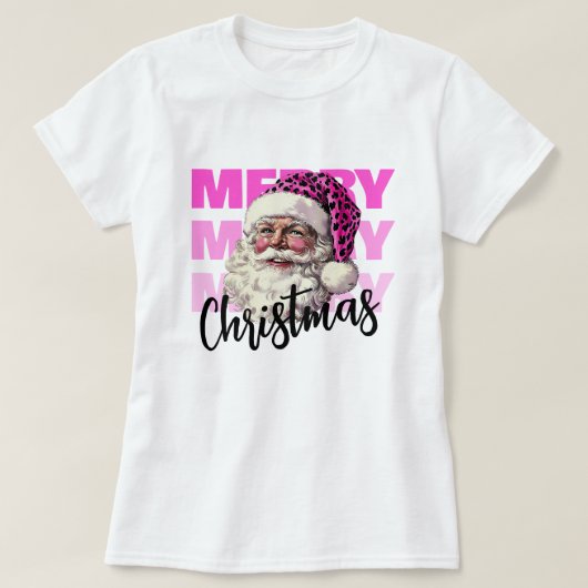 Tshirt léopard Père Noël rose de Noël (Design devant)