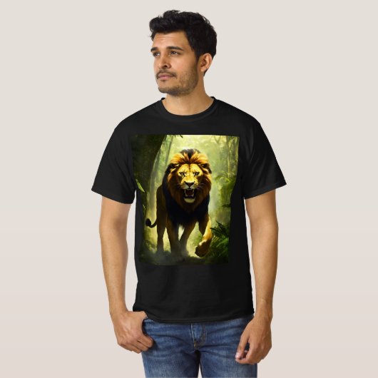 Tshirt noir lion rugissant (Devant entier)