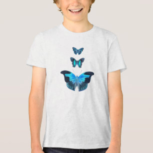 Tshirt Trois Papillons Bleus Clair Vintage