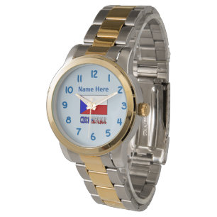 Tsjechië Tsjechische Vlag Zwart Personalisatie Horloge
