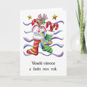 Tsjechisch - de Kous van Kerstmis met Konijn en Feestdagen Kaart