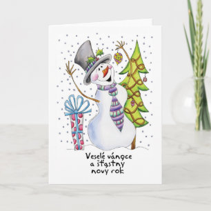 Tsjechisch - Sneeuwman - Happy Snowman Christmas K Feestdagen Kaart