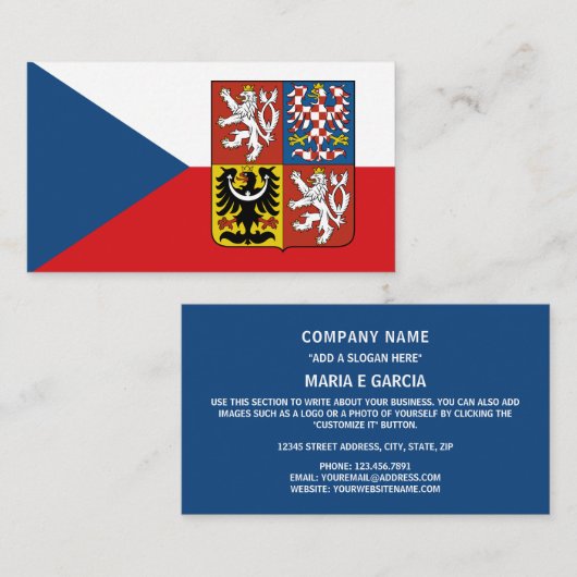 Tsjechische vlag & Groot wapen, Tsjechië Visitekaartje (Voorkant / Achterkant)