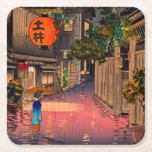 Tsuchiya Koitsu - Avond in Ushigome Vierkante Kartonnen Onderzetter