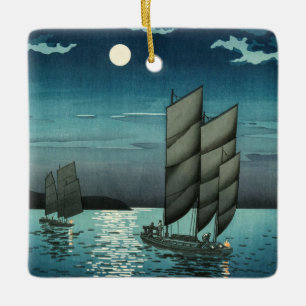 Tsuchiya Koitsu - Boten bij Shinagawa, Nacht Keramisch Ornament