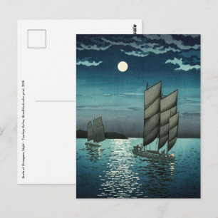 Tsuchiya Koitsu - Botens bij Shinagawa, 's nachts Briefkaart