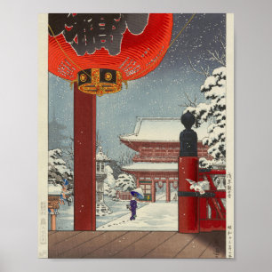 Tsuchiya Koitsu een winterdag in de tempel asakusa Poster
