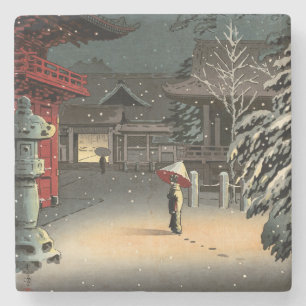 Tsuchiya Koitsu - Sneeuw bij Nezu-schrijn Stenen Onderzetter