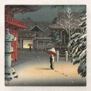 Tsuchiya Koitsu - Sneeuw op Nezu Shrine Glazen Onderzetter