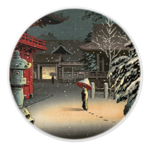 Tsuchiya Koitsu - Sneeuw op Nezu Shrine Keramische Knop