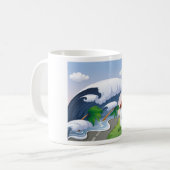 Tsunami-golf treft kustweg Tropische storm Koffiemok (Voorkant links)