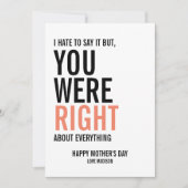 Tu avais raison Carte de la fête de maman (Devant)