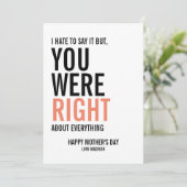 Tu avais raison Carte de la fête de maman (Debout devant)